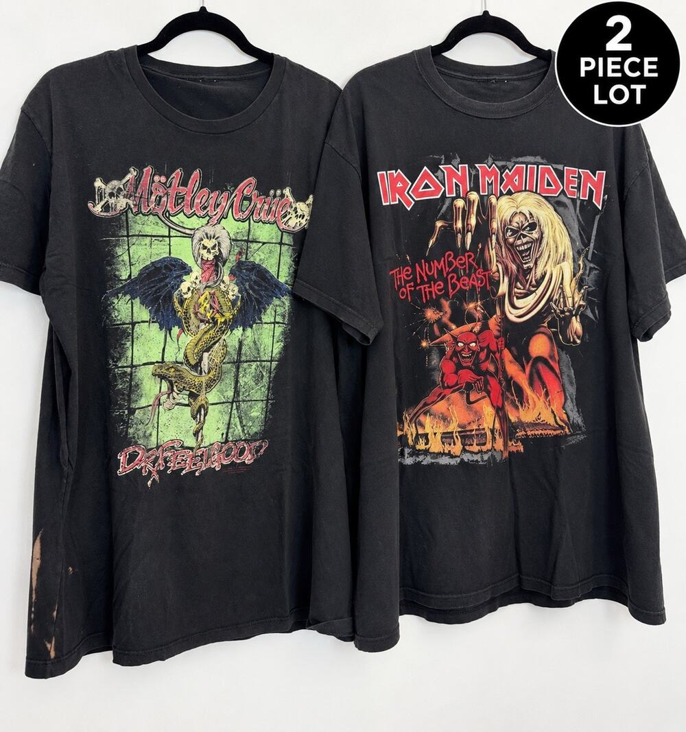 Vintage Metal Band Tee Lot of 2 Iron Maiden & Mötley Crüe Oversized XL Rock